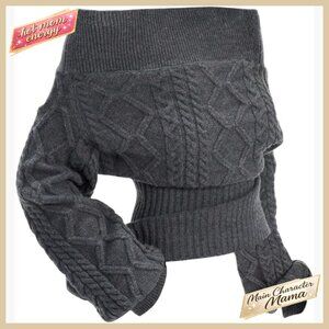 Off Shoulder Cable Knit Pullover Sweater Cinched Waist Y2K Cozy Elegant Tops